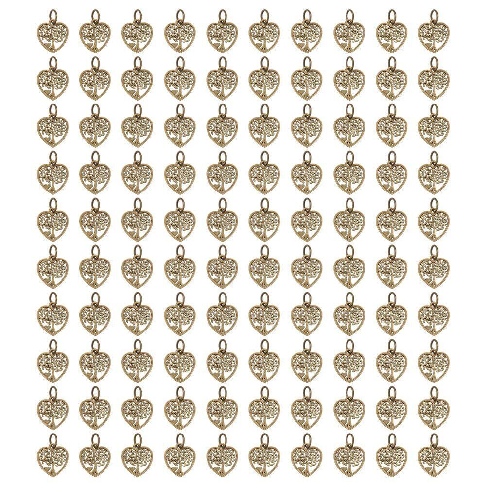9721 100Pcs Tree of Life Heart Charms Antique Bronze Metal Dangle Charms